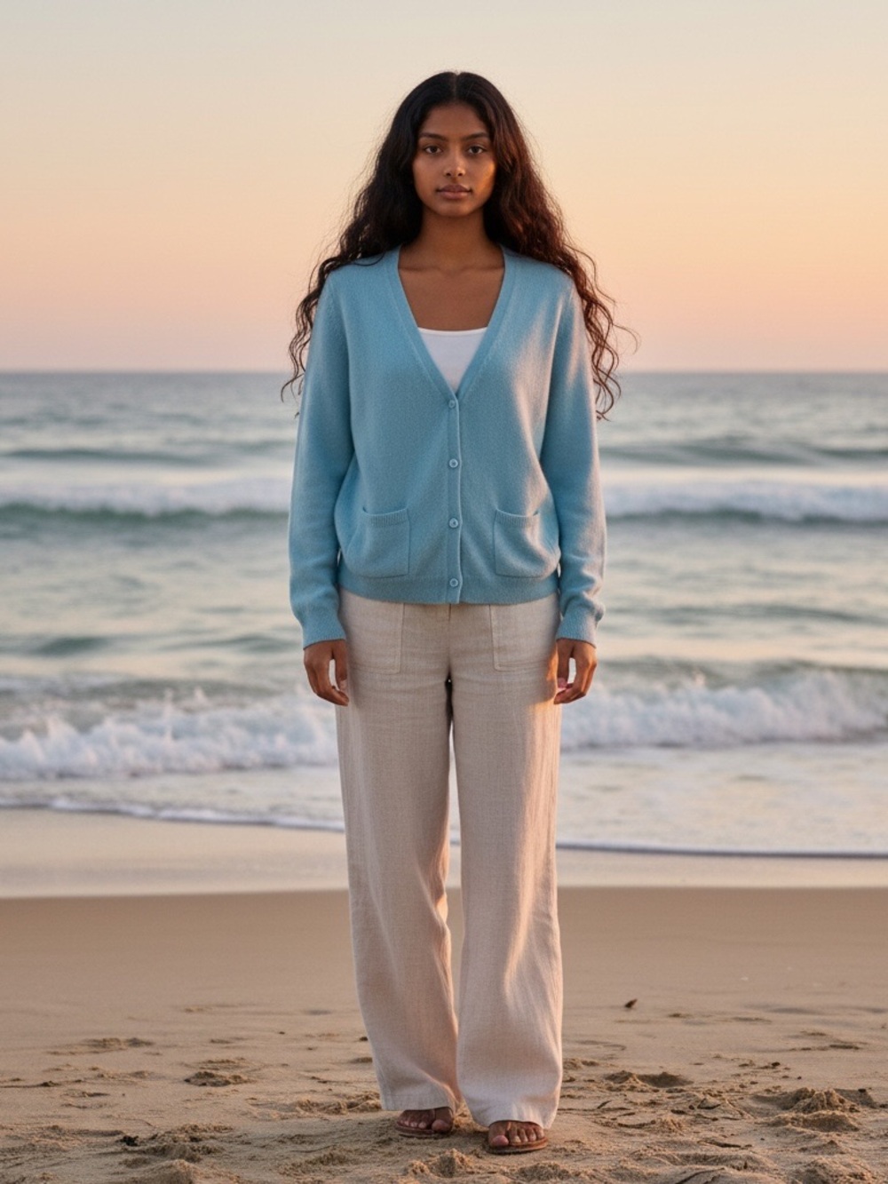 Lambswool blend Talbots Sky Blue V-Neck Button Cardigan women’s large